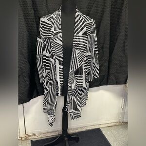 New PerSeption Cardigan sz L Crochet Knit Open Front Top black & white
